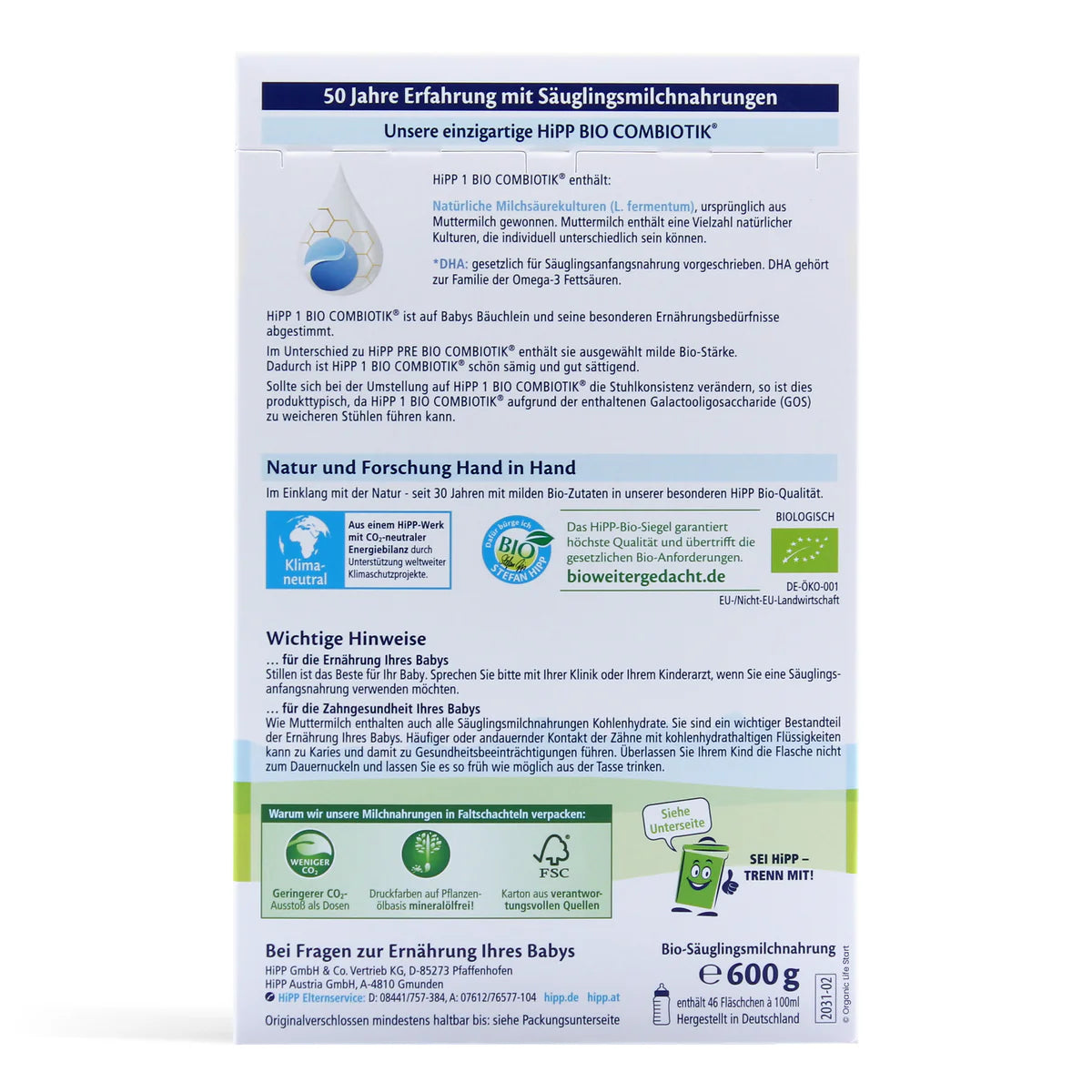 HiPP Bio Combiotik Stage 1 German Infant Milk Formula